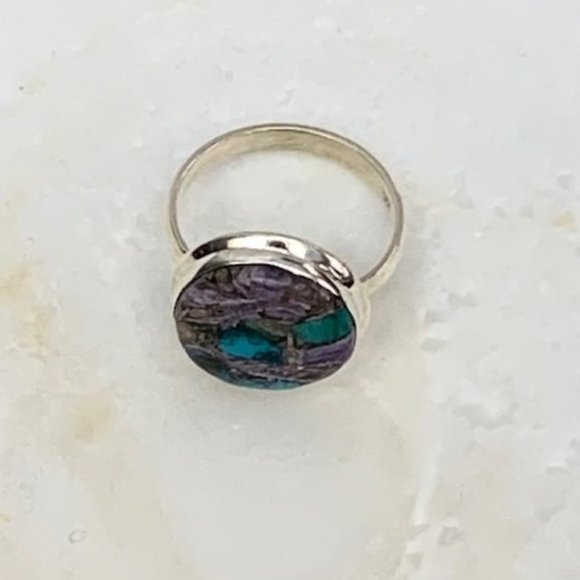 Handmade Round Silver Purple Turquoise Ring Size 10 - Picture 2 of 3
